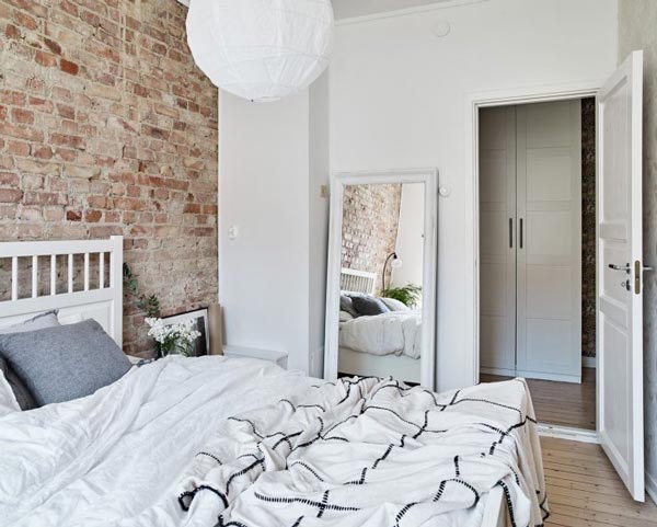 White and brick wall room